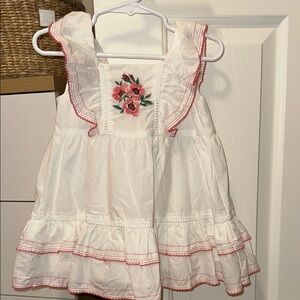 Girls White Dress with Pink Floral Embroidery